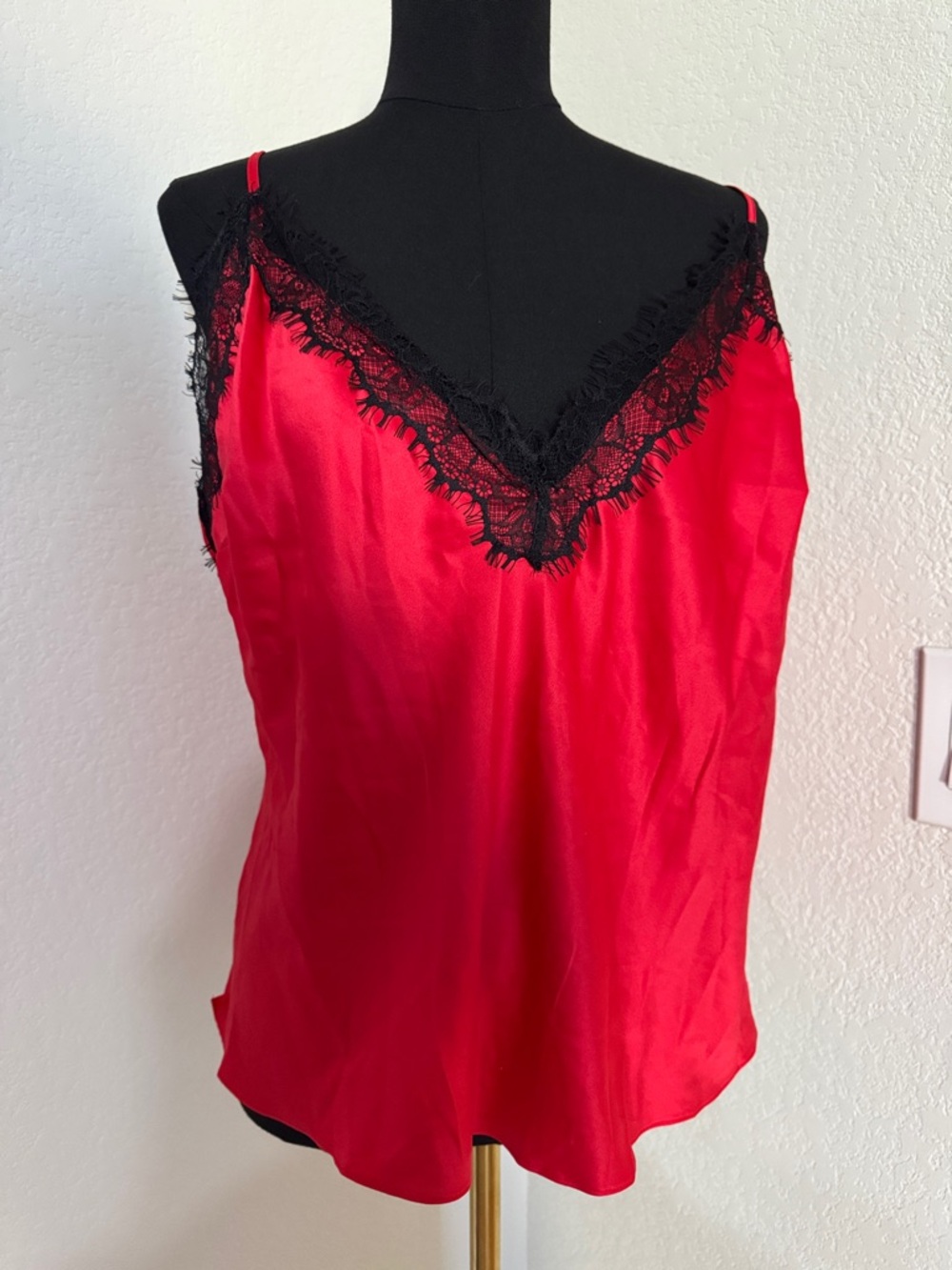 Red Lace-Trim Satin Cami